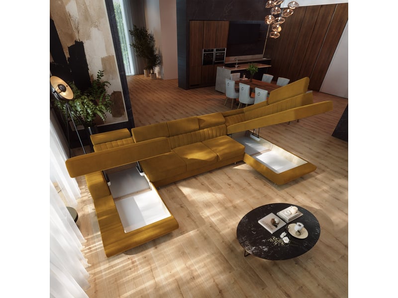  Canapé d'angle gaian, velours jaune  - Conforama C