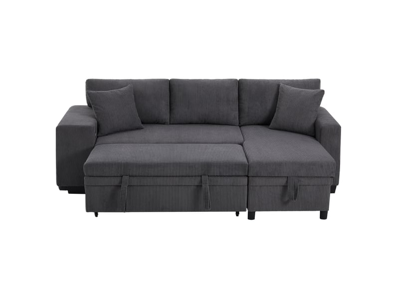  Canapé d'angle convertible 3 places en velours côtelé gris foncé avec rangement, usb et type-c intégrés  - Conforama A