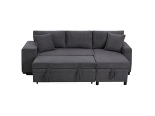Canapé d'angle convertible 3 places en velours côtelé gris foncé avec rangement, usb et type-c intégrés