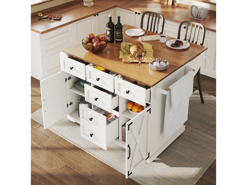  Desserte de cuisine pliable avec plateau extensible et rangement en mdf et métal pour cuisine et salle à manger, blanche  - Conforama B