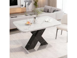 Table de salle a manger extensible rectangulaire 120-160 x 80 cm – blanc et noir – plateau central allonge