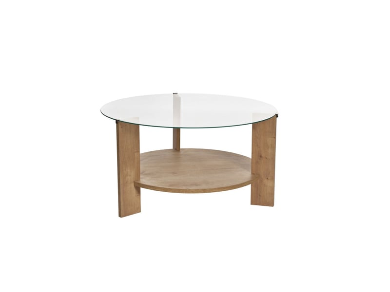  Table basse de salon en verre trempé et bois mdf mélaminé chêne saphir et transparent 75 x 75 x 40 cm  - Conforama A