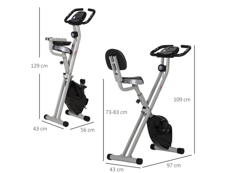  Vélo appartement pliable fitness intérieur, 8 résistances magnétiques, dossier, selle réglable, lcd, cardio, noir.  - Conforama E