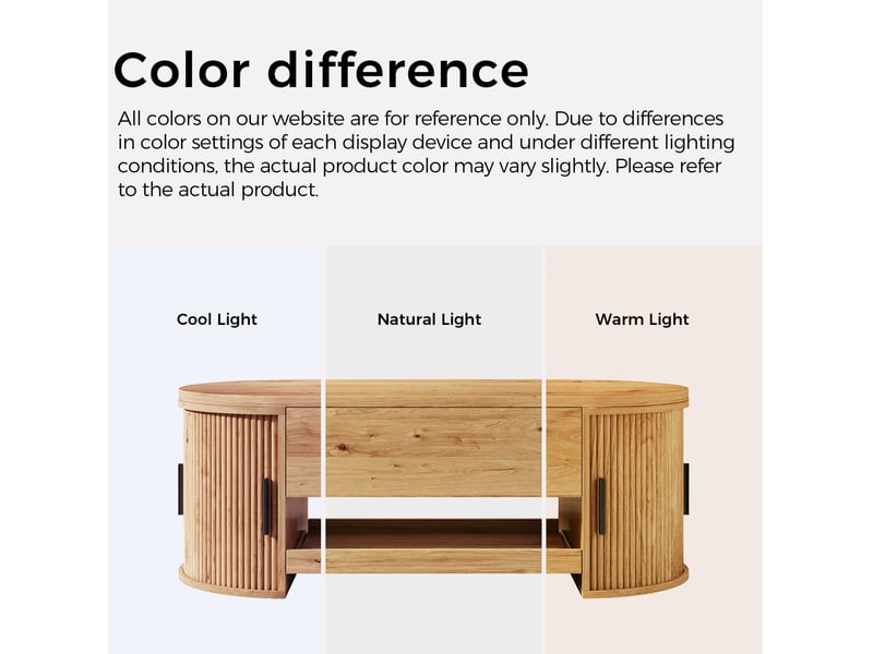Table basse relevable 110x55 cm – naturel – rangement caché, portes latérales coulissantes, tablette extractible - Conforama E