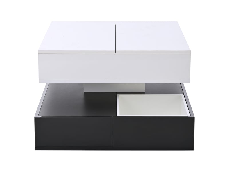  Table basse carrée 70x70 avec plateau relevable, table de salon noir et blanc, rangement caché  - Conforama R