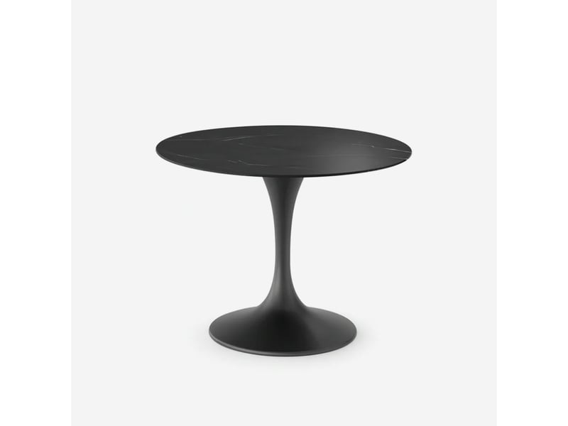 Table ronde fixe en céramique 100 x 100 cm circe - effet marbre noir  - Conforama A