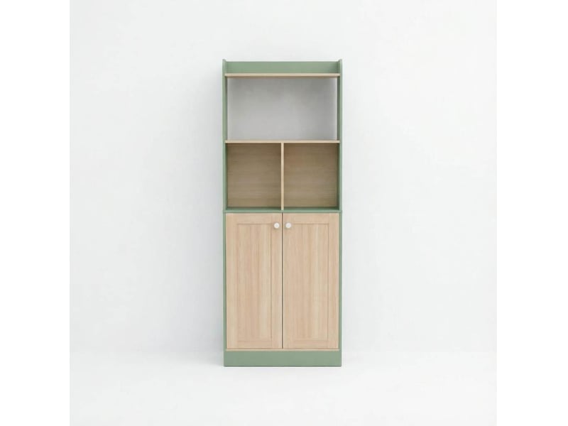  Bibliothèque avec 6 niches et grand placard, surface mélaminée, pour salon, vert et bois, 60 × 30 × 161,2 cm  - Conforama A