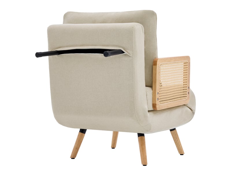  Fauteuil convertible beige 67,5x73x86,5 cm en tissu aspect lin avec dossier réglable et accoudoirs en rotin  - Conforama R