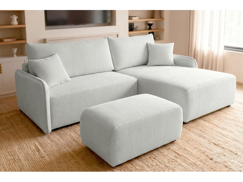  Sacha - pouf en petit velours côtelé blanc 105x57x40  - Conforama E