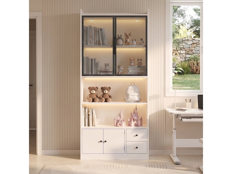  Vitrine avec portes en verre fumé, tiroirs et led rvb pilotée par application pour salon, salle à manger ou bureau  - Conforama B