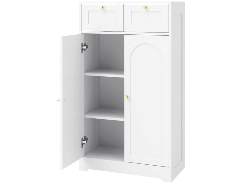  Meuble de salle de bain étroit avec 2 tiroirs et étagère réglable, 60 x 30 x 108 cm, blanc  - Conforama A