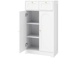 Meuble de salle de bain étroit avec 2 tiroirs et étagère réglable, 60 x 30 x 108 cm, blanc