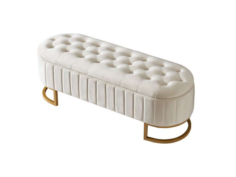  Banc coffre de rangement en velours pieds en métal beige 120 x 39.9 x 43 cm N623P410737A - Conforama E