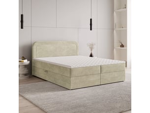 Lit avec rangement 140x200 cm <strong>MASSENO</strong>  <strong></strong> coloris beige