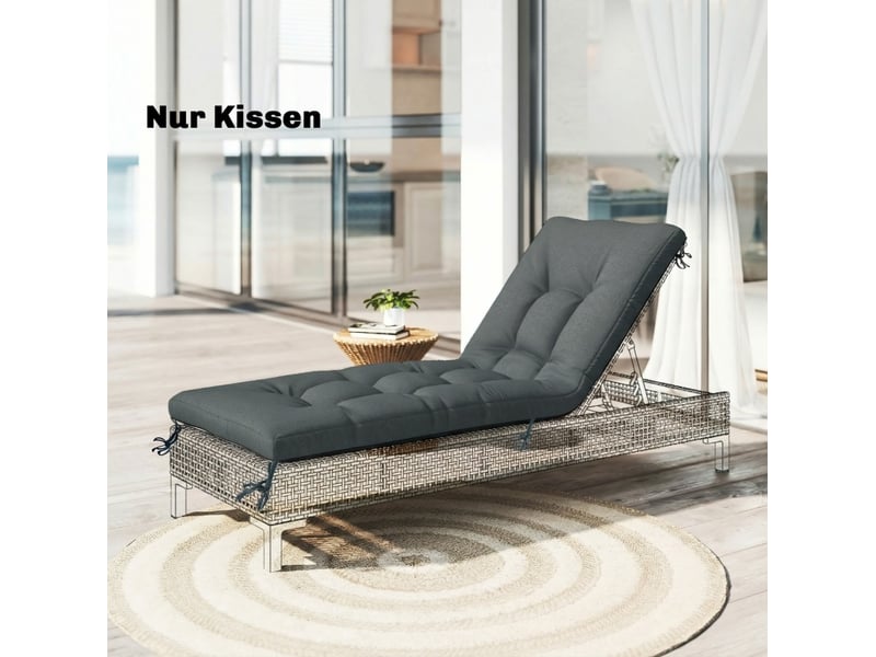  Coussin de bain de soleil extérieur 198x65x13 cm avec liens, gris foncé  - Conforama C