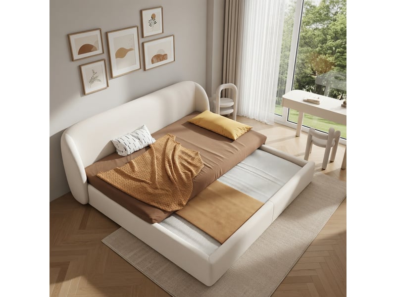  Canapé-lit pour enfant 90 × 200 cm, avec lit coulissant, forme en l, velours, vert  - Conforama D