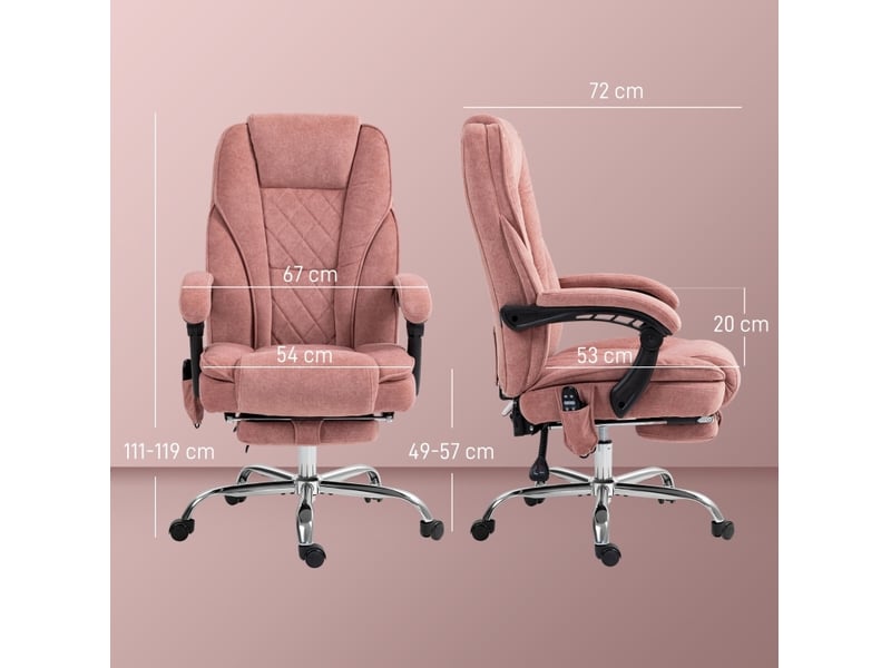  Chaise de bureau massante rose avec chauffage lombaire, inclinaison 135° et repose-pieds pour vos pauses  - Conforama C