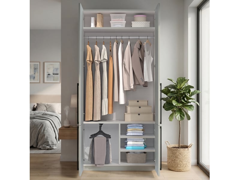  Armoire avec penderie, porte-pantalons coulissant et 4 niches de rangement pour chambre grise 90 × 50 × 200 cm  - Conforama D
