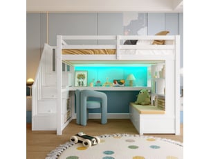 Lit mezzanine 140x200 cm <strong>HAVRYA</strong> <strong></strong> coloris blanc