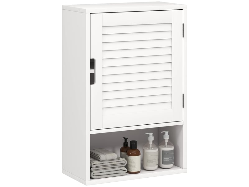  Armoire murale salle de bain blanche 40 x 20 x 60 cm, porte à persiennes et compartiment ouvert  - Conforama A