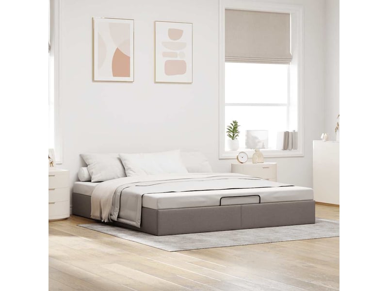  Lit adulte, lit double, cadre de lit ottoman sans matelas taupe 180x200cm tissu cf10461  - Conforama C