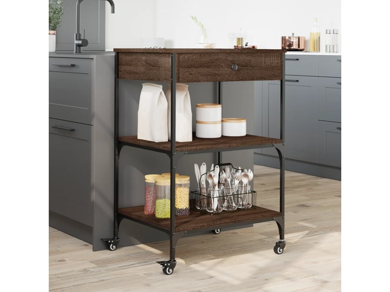  Desserte de cuisine, chariot de rangement chêne marron 60x48x89,5 cm bois d'ingénierie  - Conforama D