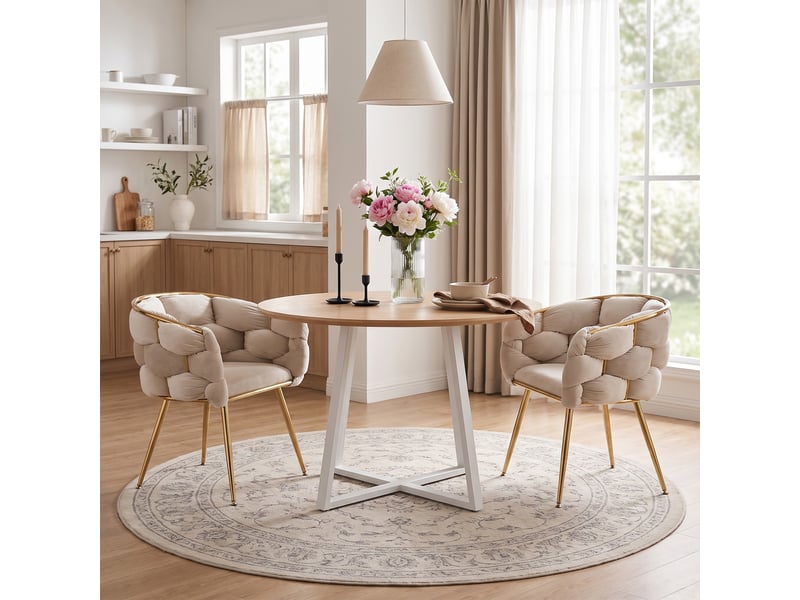  Fauteuil en velours avec accoudoirs et dossier mi-haut, pour salon ou coiffeuse, structure métallique beige  - Conforama B