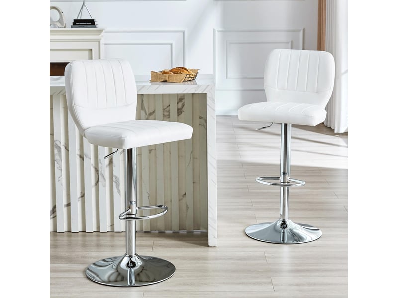  Tabouret de bar réglable  52 x 45 x 93-114 cm - siège pivotant à 360° -avec dossier et pédales en métal  argenté - cuir - noir  - Conforama D