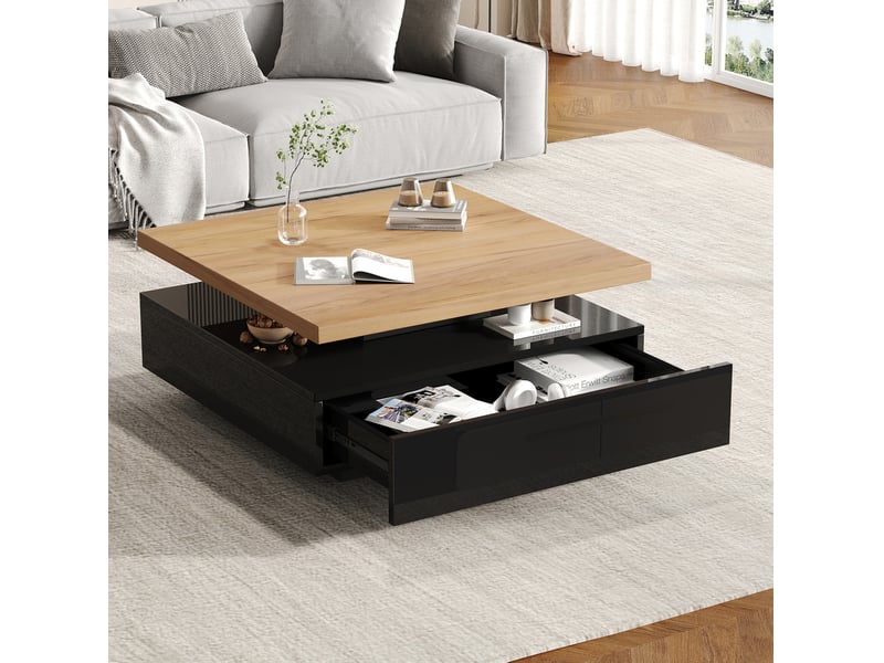 Table basse carrée pivotante à 360° noyer et noir, 70 x 70 x 36 cm  - Conforama B