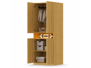 Armoire penderie 70x55x180 cm, 4 portes, niche centrale led, grande capacité, métal+contreplaqué+mdf, finition bois