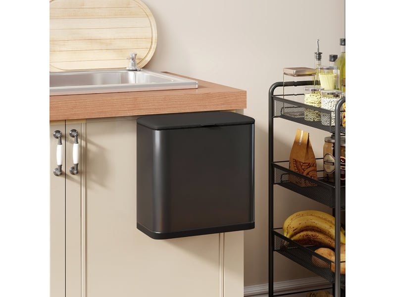  Poubelle 8 l 29,7x17,4x30 cm avec couvercle métal noir  - Conforama B