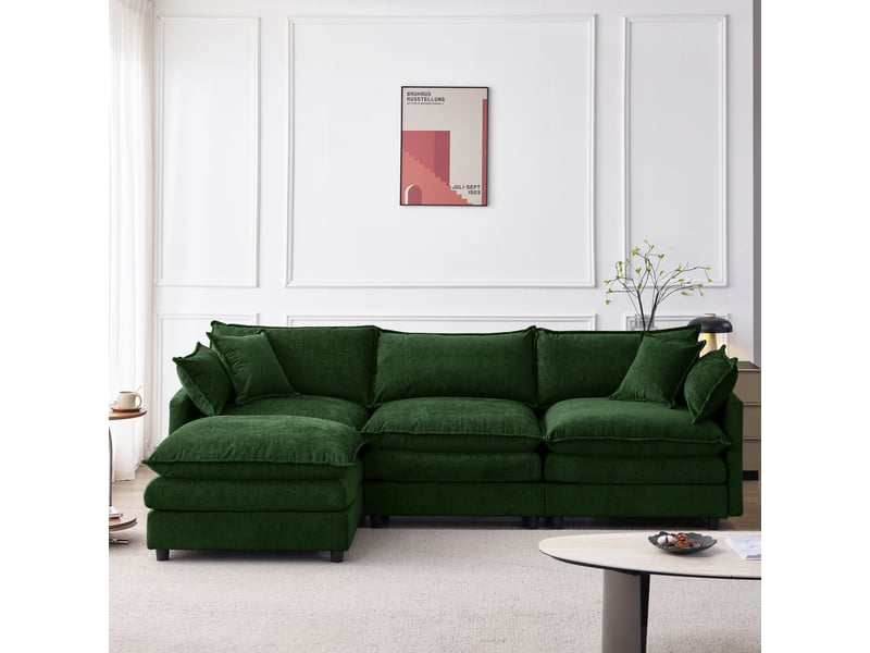  Canapé d'angle modulable vert 3 places avec méridienne - tissu chenille - 267x154x85 cm  - Conforama D