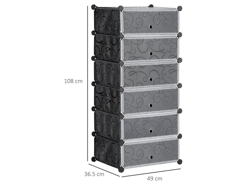  Range-chaussures modulaire 49 x 36,5 x 108 cm noir et blanc en plastique, pour 6 paires avec structure empilable  - Conforama C