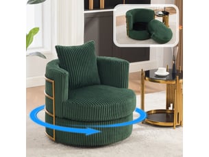 Canapé fauteuil rotatif 360° en velours côtelé vert émeraude avec rangement sous l'assise pour salon