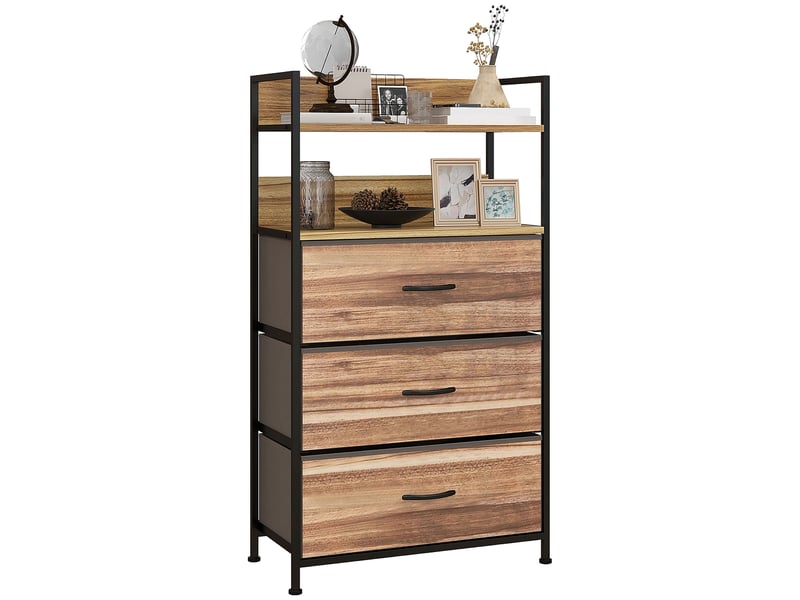  Meuble de rangement de style industriel avec 3 tiroirs amovibles en tissu et 2 étagères – 60 x 29 x 101 cm – mdf et métal  - Conforama A