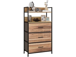 Meuble de rangement de style industriel avec 3 tiroirs amovibles en tissu et 2 étagères – 60 x 29 x 101 cm – mdf et métal