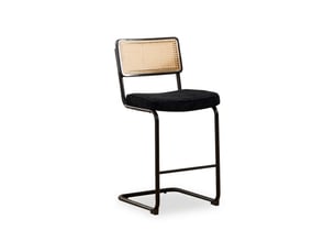 Lot de 2 chaises de bar, tabouret de bar noir avec dossier aspect rotin et assise en tissu chenille, pieds en métal, 98cm
