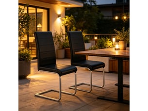 Lot de 2 chaises de salle à manger à piètement traîneau  - dossier haut ergonomique pu noir