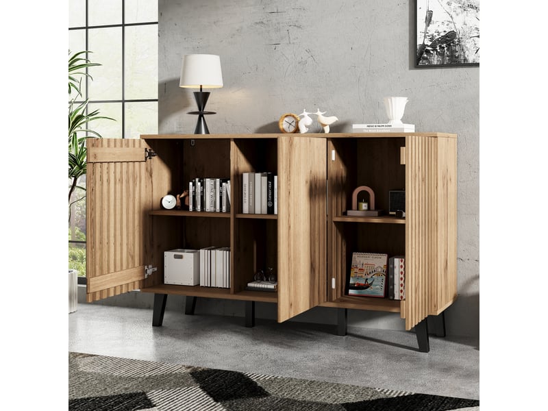 Ensemble meuble tv 180x40x55 cm et buffet 150x40x95 cm en panneaux de particules avec rangement coloris bois naturel chicfurn - Conforama D