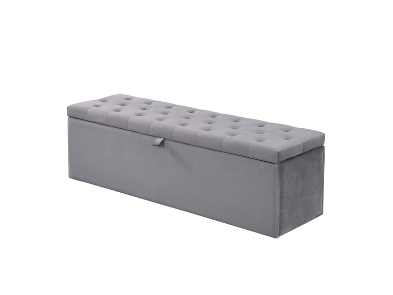  Banc coffre 138x41x42 cm en velours gris  - Conforama A