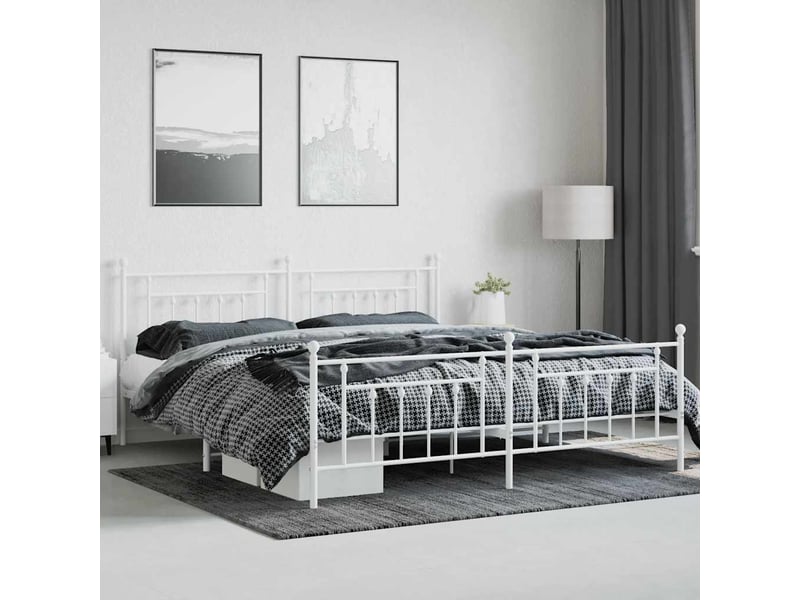  Lit double- lit adulte -  cadre de lit métal sans matelas et pied de lit blanc 200x200 cm  - Conforama C