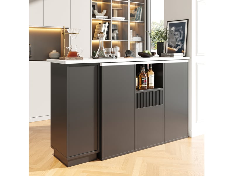  Bar 360° rotatif îlot l210x30x100,9 cm plateau l140x30x100,9 cm design l modulable grand rangement marbre mdf noir  - Conforama B