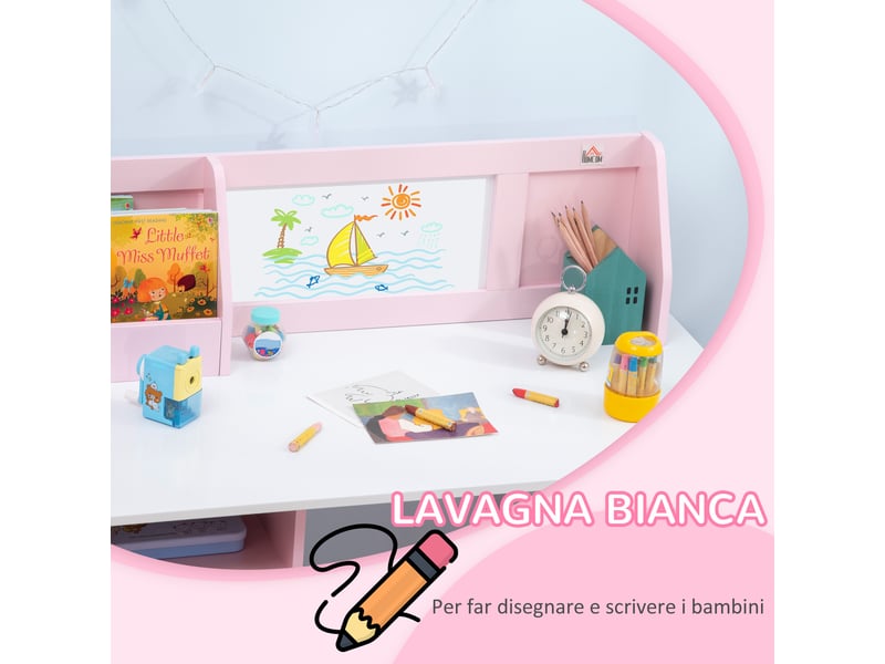 Bureau enfant avec chaise 5 ans et plus, tableau intégré, rose et blanc, 90 x 45 x 85 cm - Conforama W