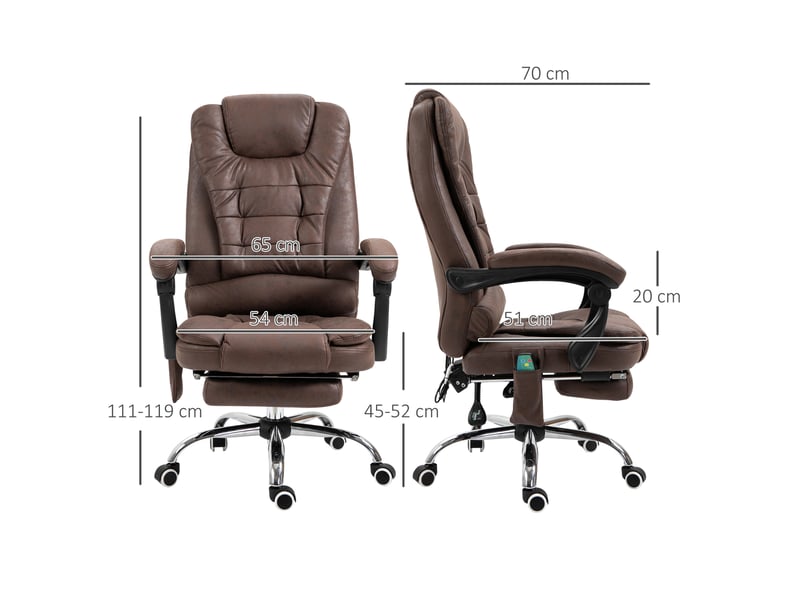  Fauteuil de bureau massant avec fonction chauffante, inclinable et réglable en hauteur, marron  - Conforama E