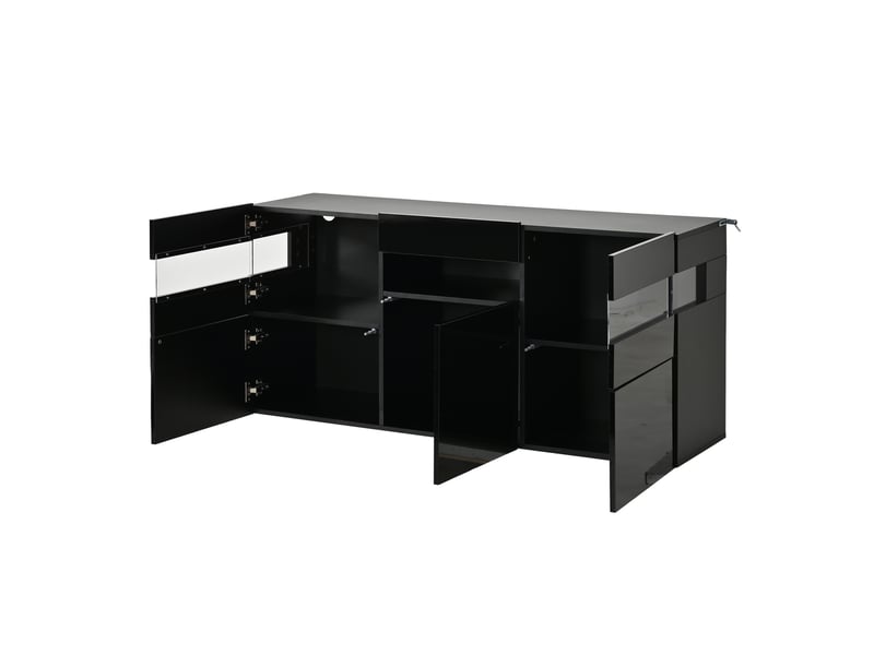  Buffet noir 140x40,5x66,5 cm avec 3 portes, led et façade acrylique transparente  - Conforama E