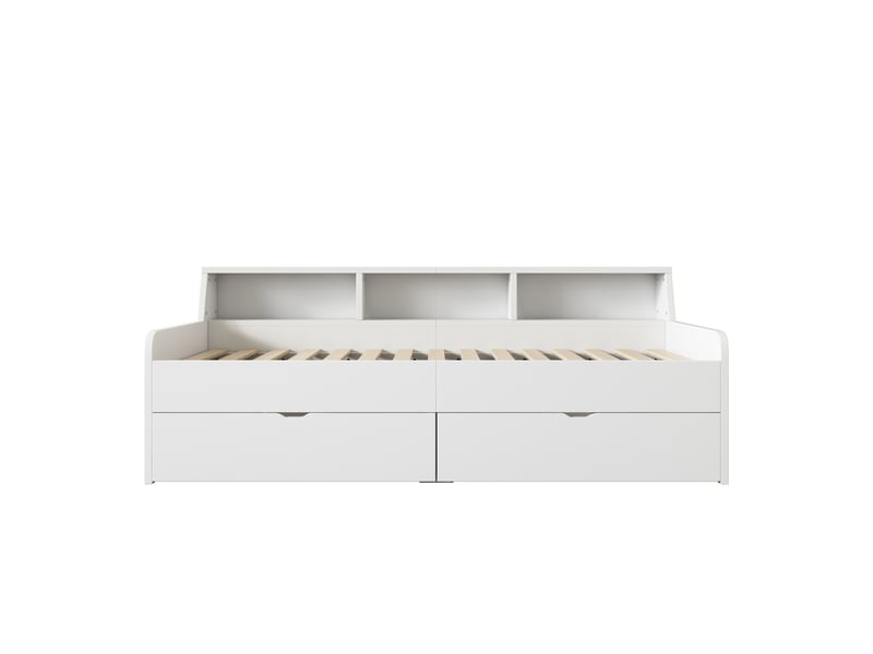  Lit banquette blanc 90x200 cm, 2 tiroirs et compartiments de rangement  - Conforama A