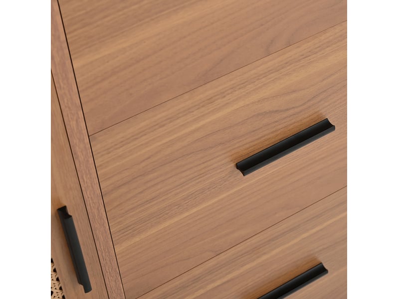  Buffet 140x37x91 cm avec 2 portes rotin 3 tiroirs tablettes réglables structure solide panneau de particules naturel  - Conforama D