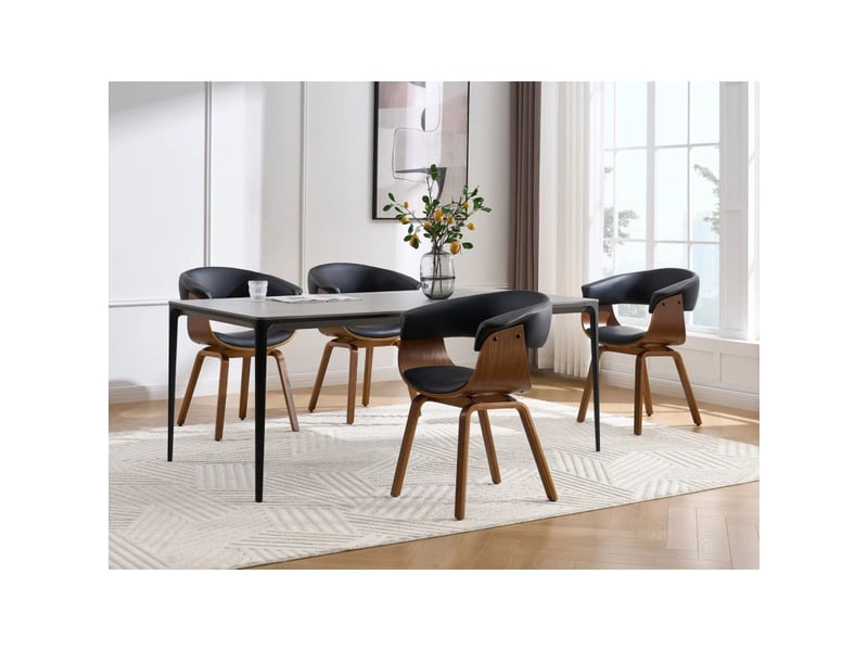  Chaise contemporaine nera en cuir artificiel noir et structure effet bois foncé avec accoudoirs  - Conforama D