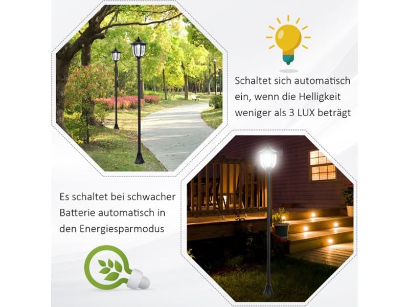  Lanterne solaire de jardin led 3060 lm, plastique noir, ø26,5 x h177 cm, jardin et terrasse  - Conforama D