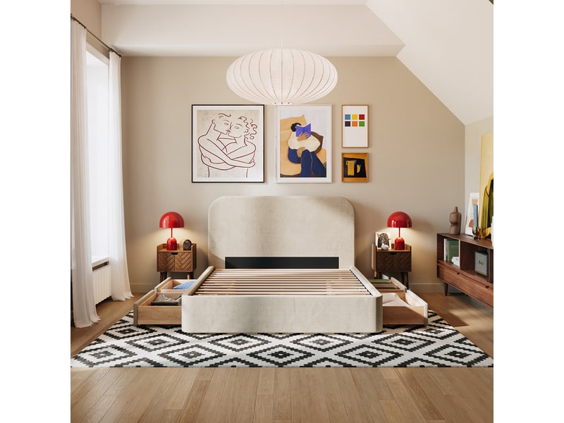  Lit 4 tiroirs 2p beige nova 140x200 cm  slome  - Conforama D